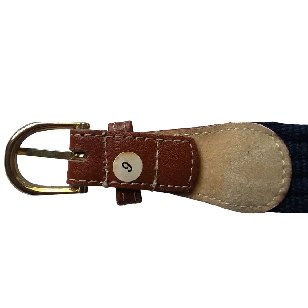 Boys Belt Leather Canvas Woven Navy Post Horn Classic Staple Vintage